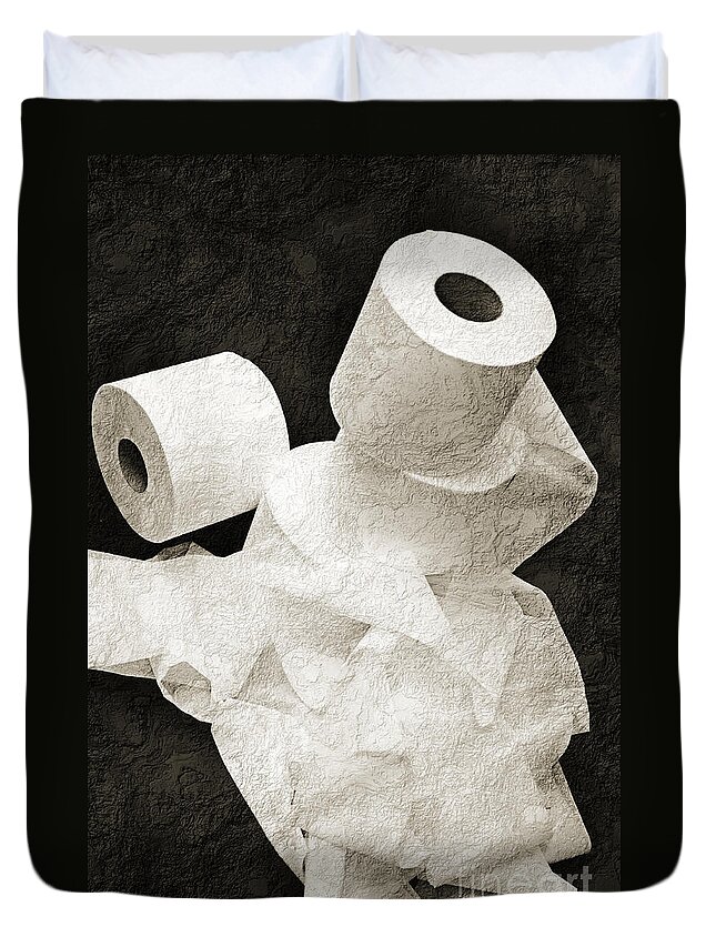 Bathroom Duvet Cover featuring the photograph Where Is My Spare Roll BW V1 by Andee Design