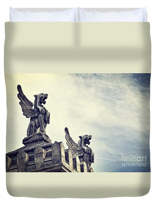 Photography Duvet Cover featuring the photograph Where the lions roar by Ivy Ho