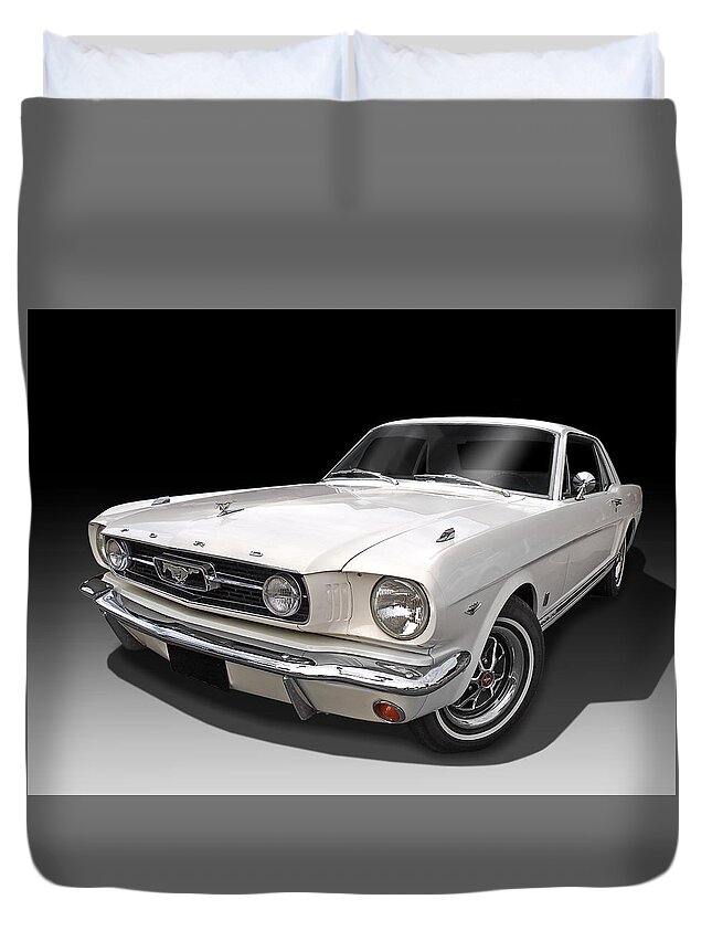 Ford Mustang Duvet Cover featuring the photograph White 1966 Mustang by Gill Billington