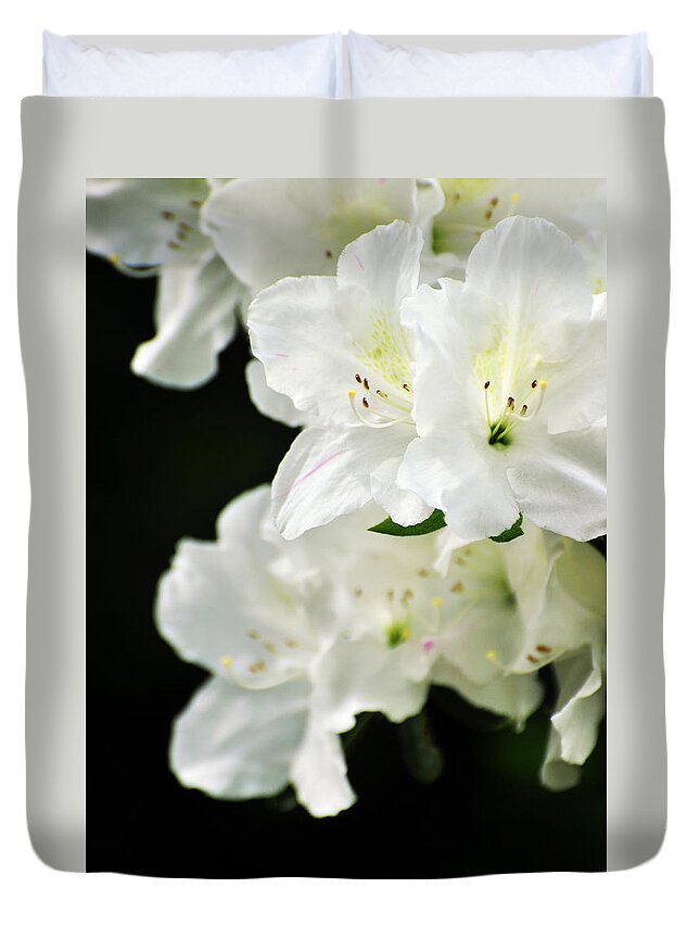 White Azalea Flowers Duvet Cover featuring the photograph White Azalea Flowers by Rebecca Sherman