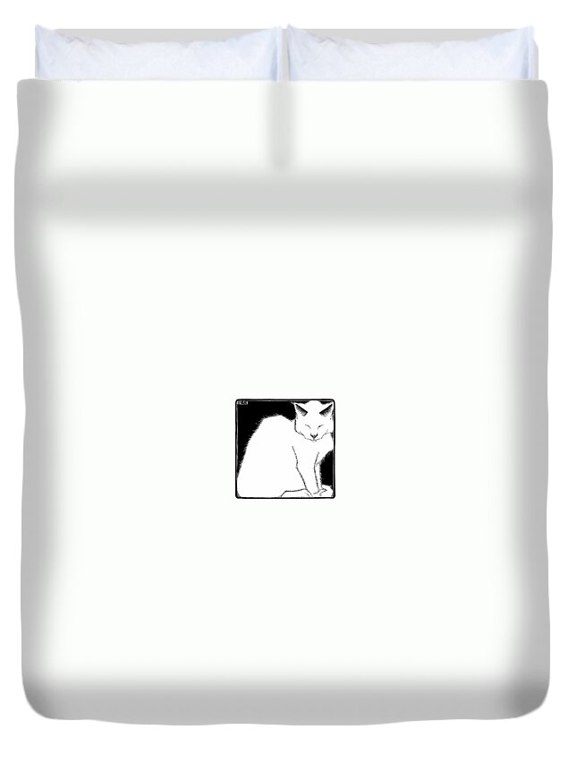 M. C. Escher Duvet Cover featuring the painting White Cat by MotionAge Designs