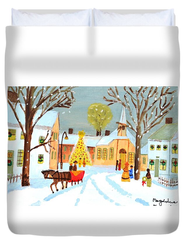Christmas Card Duvet Cover featuring the painting White Christmas by Magdalena Frohnsdorff