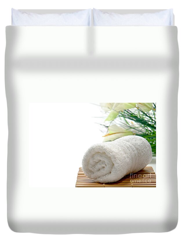 Towel Duvet Cover featuring the photograph White Cotton Towel by Olivier Le Queinec