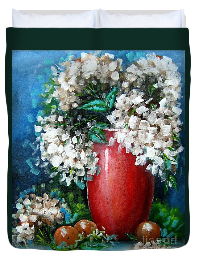 Flowers Duvet Cover featuring the painting White Hydrangeas by Bella Apollonia