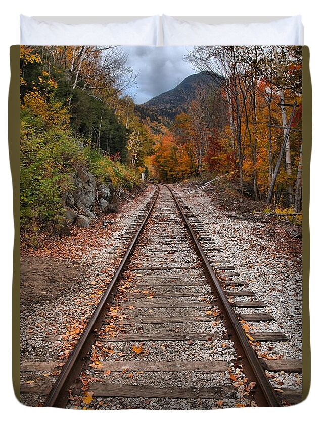 White Mountains Duvet Cover featuring the photograph White Mountains Railroad Tracks by Adam Jewell