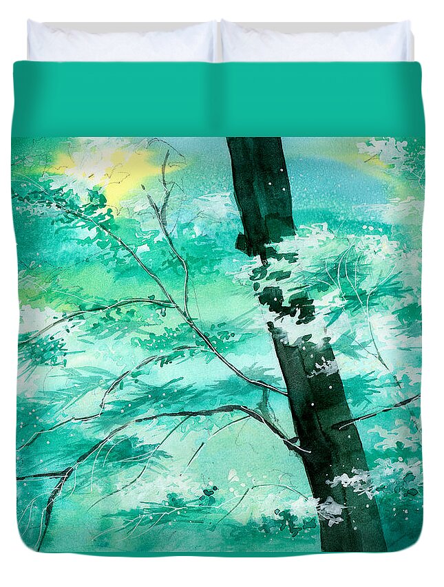 Nature Duvet Cover featuring the painting White N Green by Anil Nene