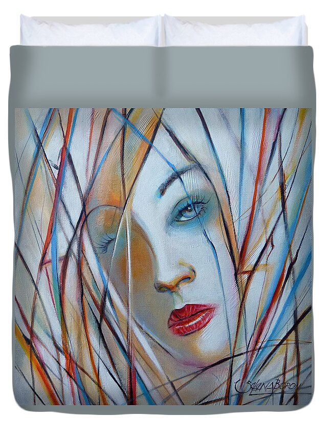 Woman Duvet Cover featuring the painting White Nostalgia 010310 by Selena Boron