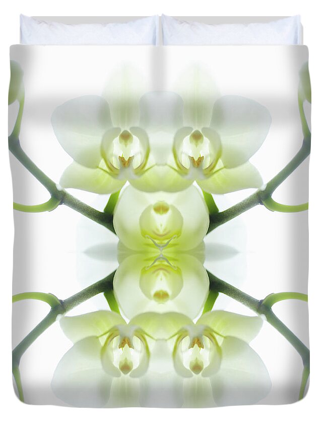 Tranquility Duvet Cover featuring the photograph White Orchid With Stems by Silvia Otte