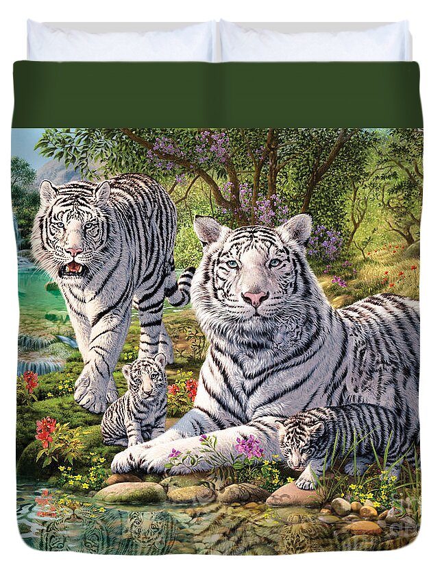 Steve Read Duvet Cover featuring the photograph White Tiger Clan by MGL Meiklejohn Graphics Licensing