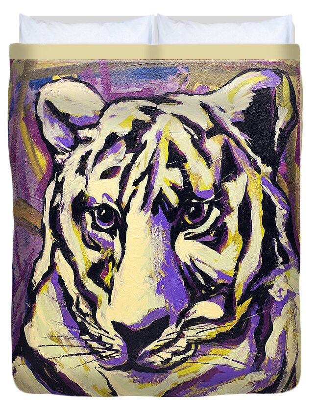 Tiger Duvet Cover featuring the painting White Tiger Not by Rebecca Weeks