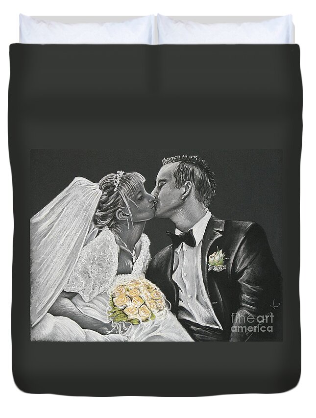 Marriage Duvet Cover featuring the pastel White Wedding by Katharina Bruenen