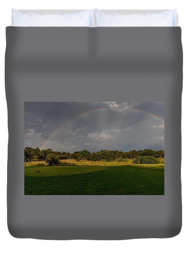 Sun City Duvet Cover featuring the photograph White Wing rainbow by John Johnson