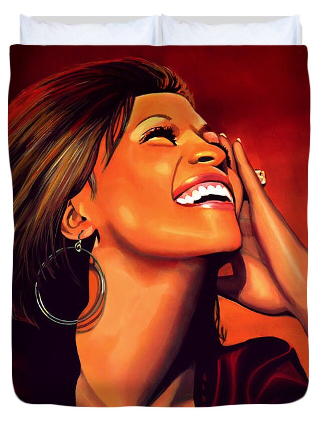 Whitney Houston Duvet Cover featuring the painting Whitney Houston by Paul Meijering