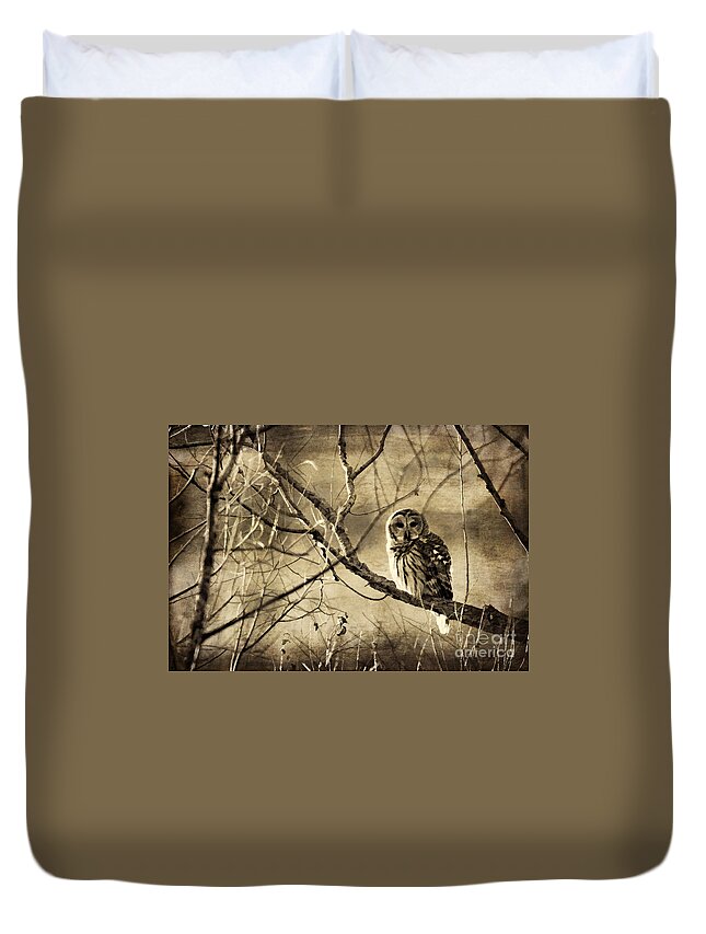 Owl Duvet Cover featuring the photograph Whoooo's There by Pam Holdsworth