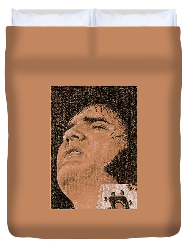 Elvis Duvet Cover featuring the drawing Why me Lord by Rob De Vries