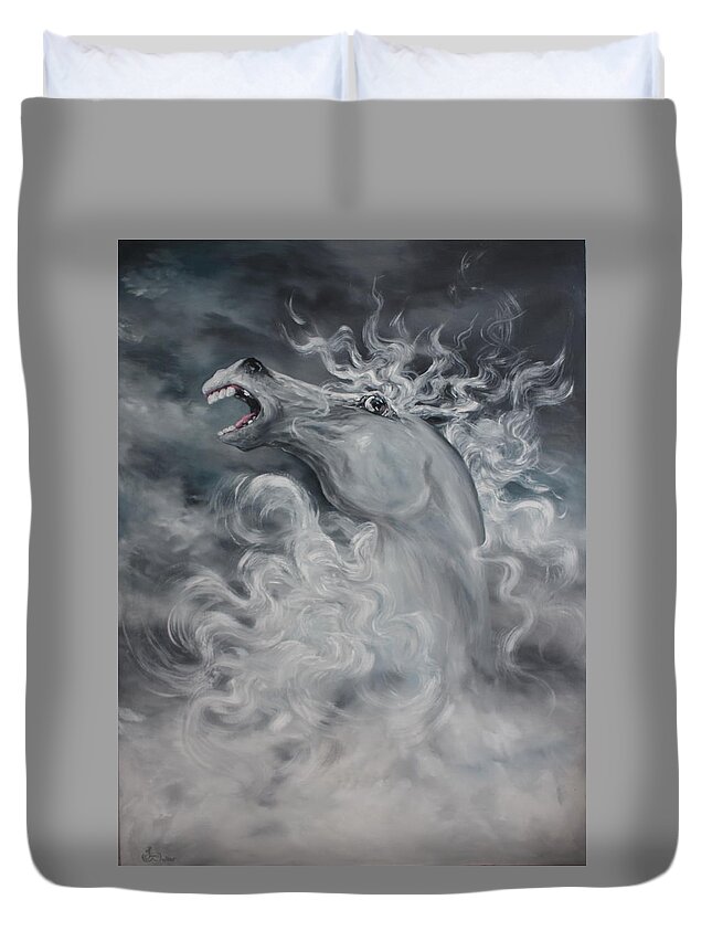 Wild Stallion Duvet Cover featuring the painting Wild And Free by Jean Walker