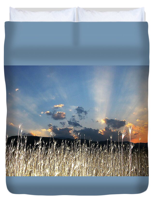 Sunset Duvet Cover featuring the photograph Sunset On Wild-grass by Andonis Katanos