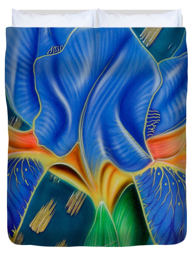 Iris Duvet Cover featuring the painting Wild Iris by Sam Davis Johnson