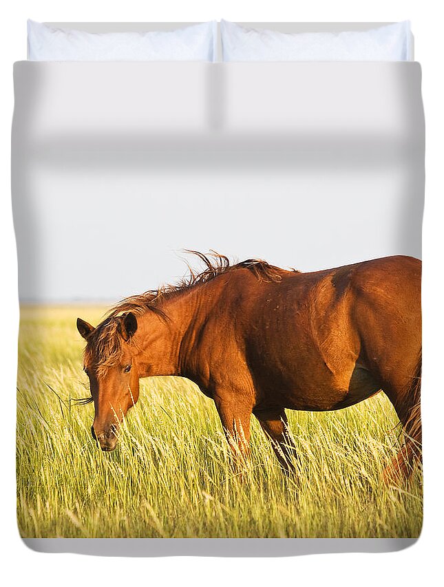 Wild Duvet Cover featuring the photograph Wild Mustand on the Tidal Flats by Bob Decker