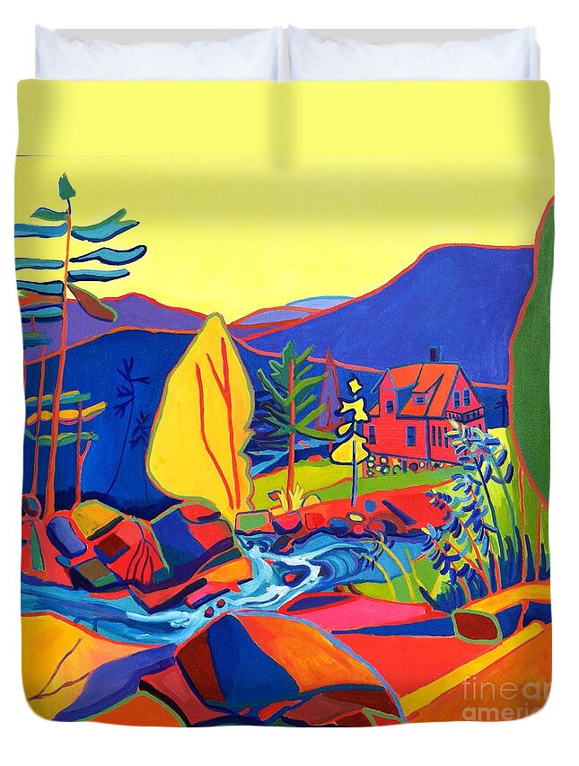 Landscape Duvet Cover featuring the painting Wildcat River House by Debra Bretton Robinson