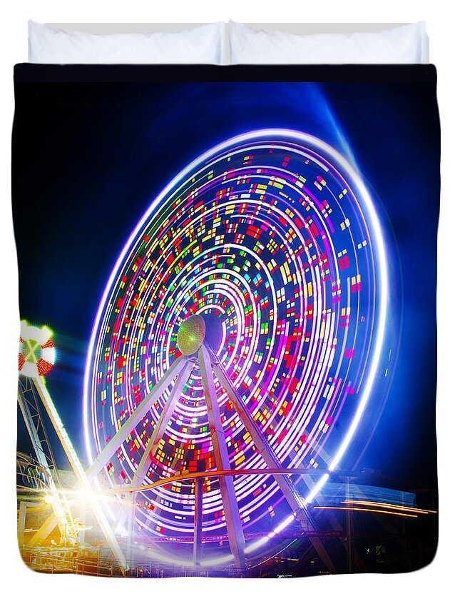 Wildwood Duvet Cover featuring the photograph Wildwood Ferris Wheel at Night by Bill Cannon