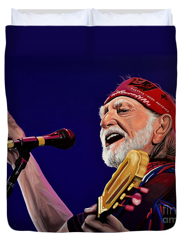 Willie Nelson Duvet Cover featuring the painting Willie Nelson by Paul Meijering