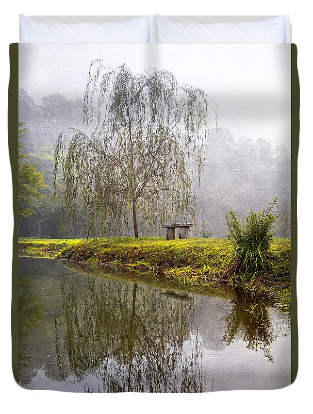 Carolina Duvet Cover featuring the photograph Willow Tree at the Pond by Debra and Dave Vanderlaan
