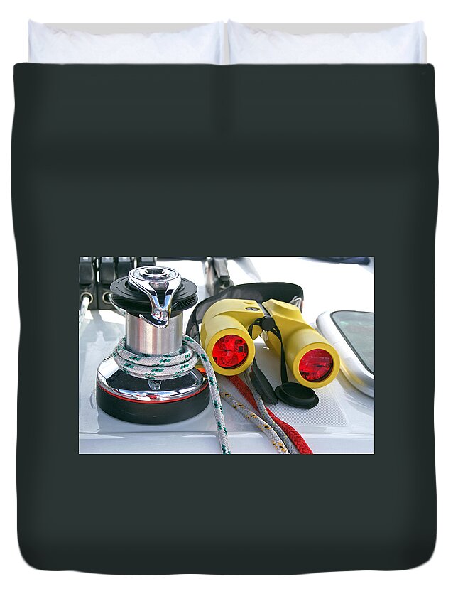Binoculars Duvet Cover featuring the photograph Winch and binoculars by Gary Eason