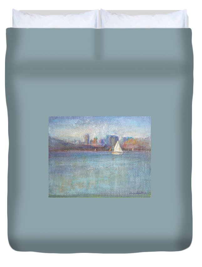 Blue Duvet Cover featuring the painting Wind in My Sails by Quin Sweetman