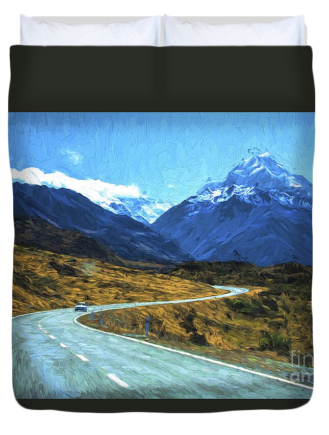 Mount Cook Duvet Cover featuring the photograph Winding road to Mount Cook by Sheila Smart Fine Art Photography