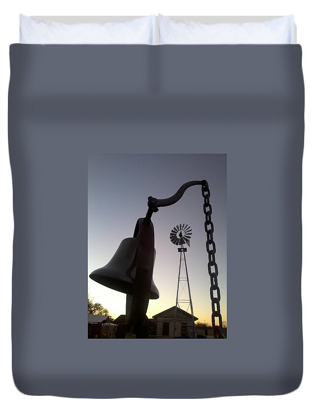Sky Duvet Cover featuring the photograph Windmill and Bell by Cindy New