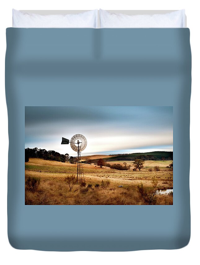 Non-urban Scene Duvet Cover featuring the photograph Windmill And Rolling Hills, Charming by Olga Baldock Photography