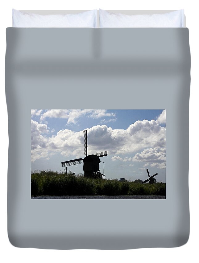 2 Windmills Duvet Cover featuring the photograph Windmills Silhouette by Sally Weigand
