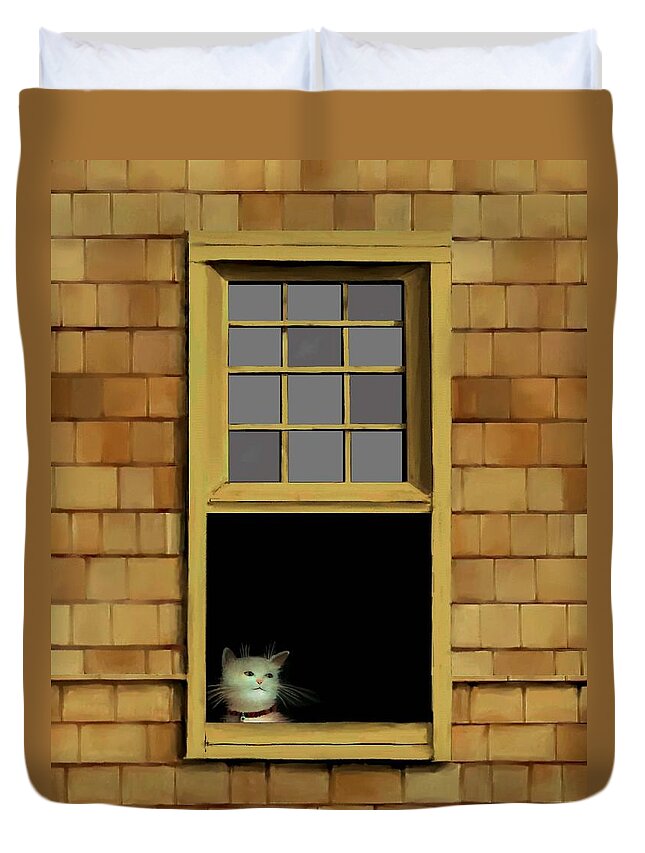 Diane Strain Duvet Cover featuring the painting Window Cat  No.3 by Diane Strain