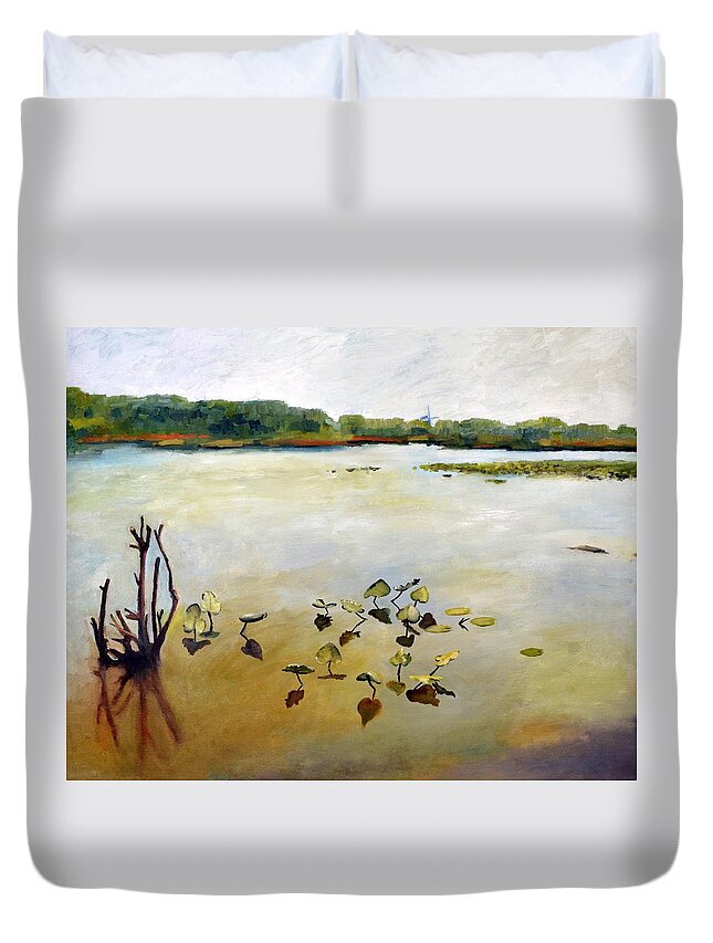 Holland Duvet Cover featuring the painting Window on the Waterfront by Michelle Calkins