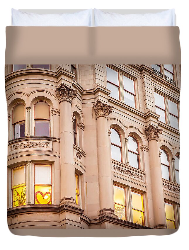 Downtown Duvet Cover featuring the photograph Window to My Heart by Melinda Ledsome