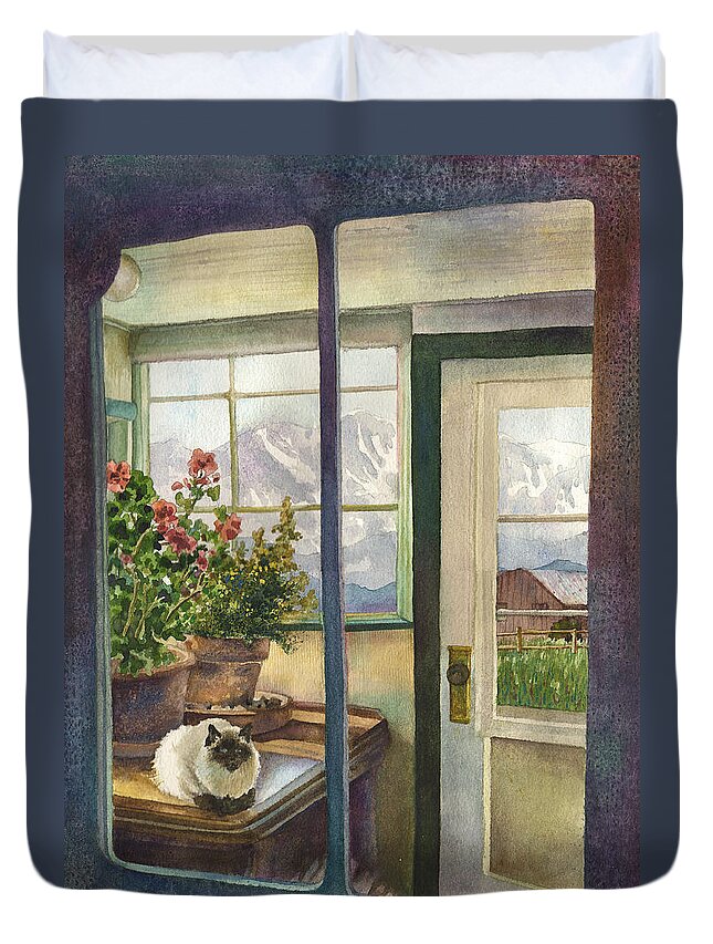 Window Painting Duvet Cover featuring the painting Windows to the World by Anne Gifford