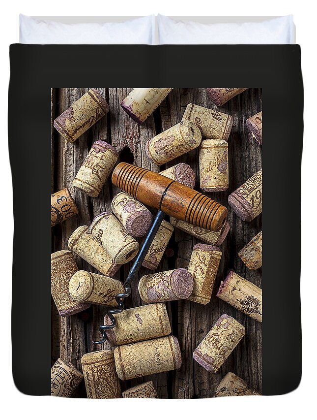 Wine Duvet Cover featuring the photograph Wine corks celebration by Garry Gay