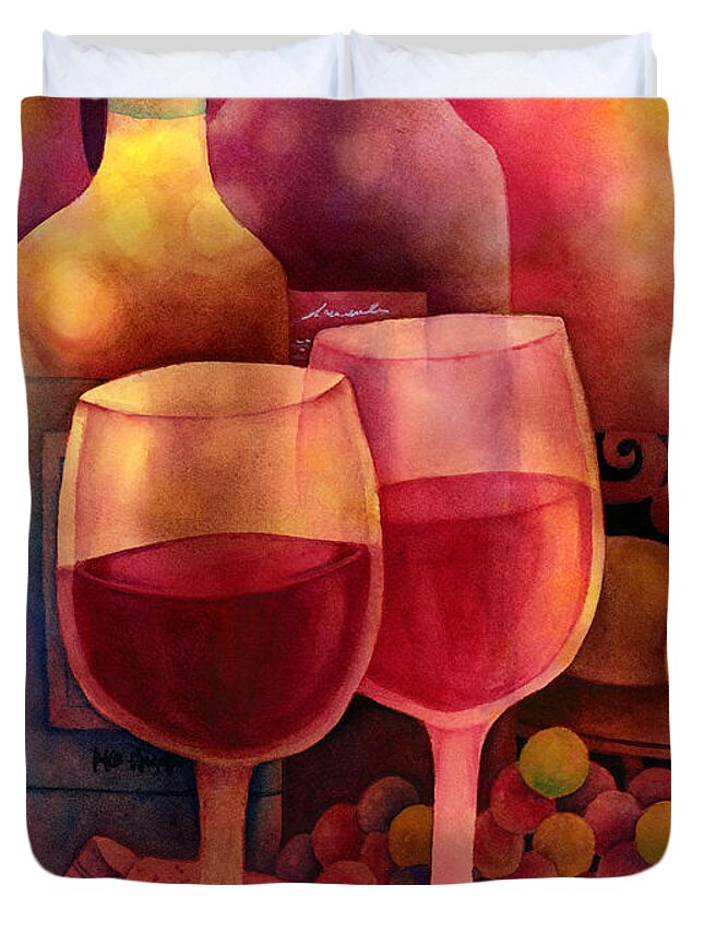 Wine Duvet Cover featuring the painting Wine for Two by Hailey E Herrera