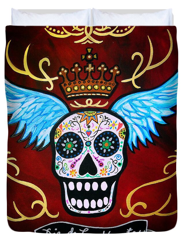 Wings Duvet Cover featuring the painting Winged Muertos by Pristine Cartera Turkus