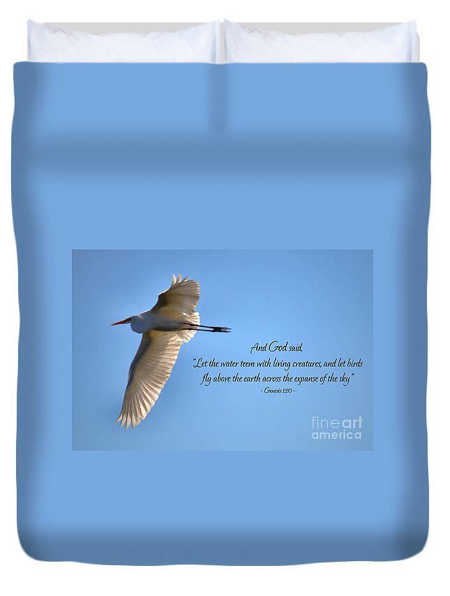 Great White Heron Duvet Cover featuring the photograph Wings of Faith by Deb Halloran