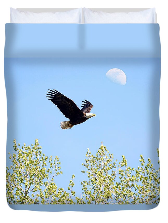 Eagle Duvet Cover featuring the photograph Wings of the moon by Lori Tordsen