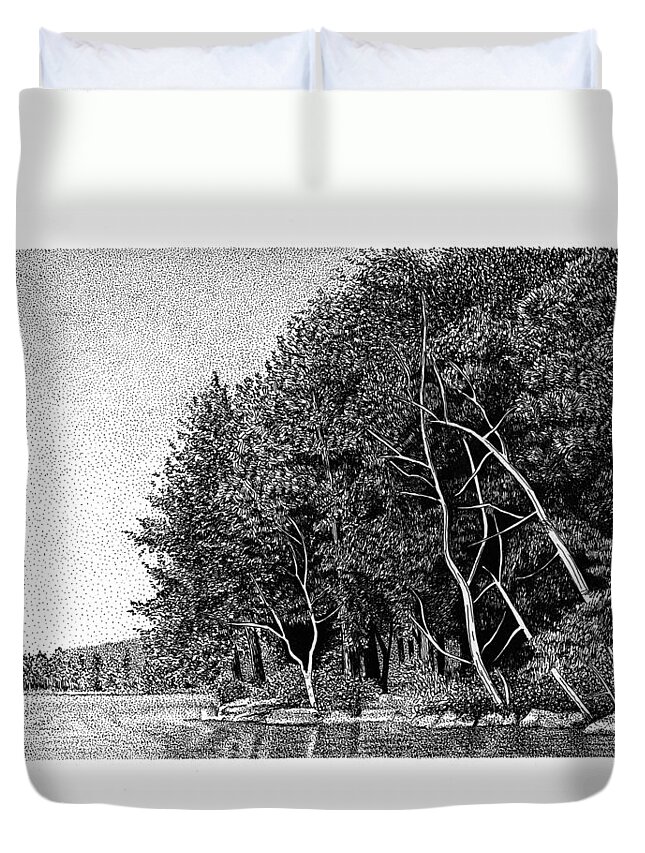 Winnipesaukee Shoreline Duvet Cover featuring the drawing Winnipesaukee Shoreline by Scott Woyak