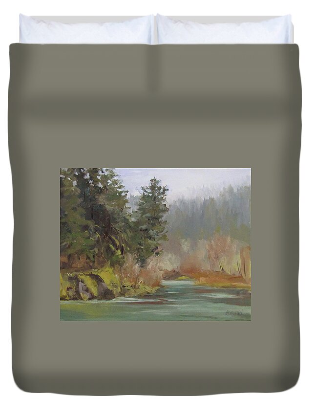 Plein Air Duvet Cover featuring the painting Winter at Swiftwater by Karen Ilari