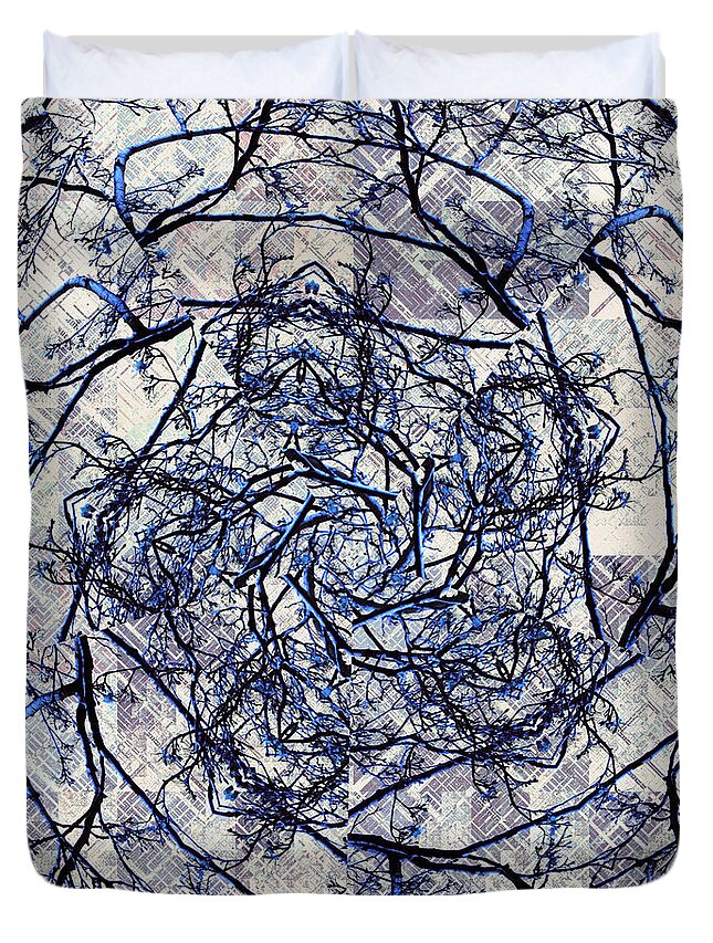 Kaleidoscope Duvet Cover featuring the digital art Winter Blue Kaleidoscope by Shawna Rowe