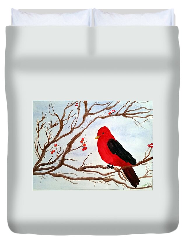 Cardinal Duvet Cover featuring the painting Winter Cardinal by Gerry Smith