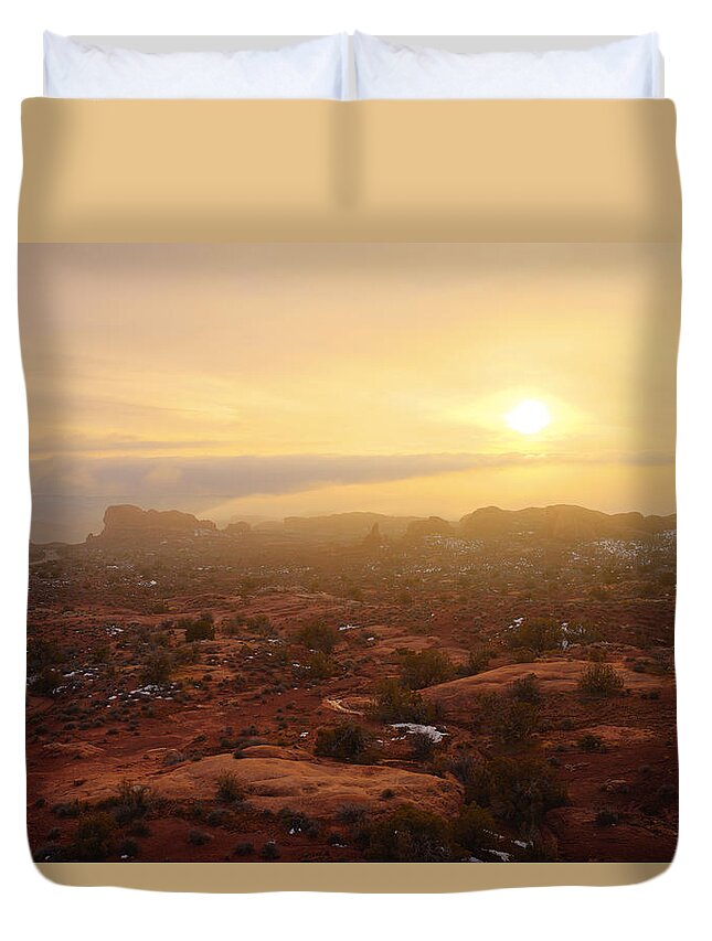 Utah Duvet Cover featuring the photograph Winter Desert Glow by Chad Dutson