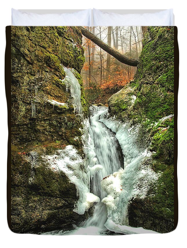 Winter Duvet Cover featuring the photograph Winter Falls by Karol Livote