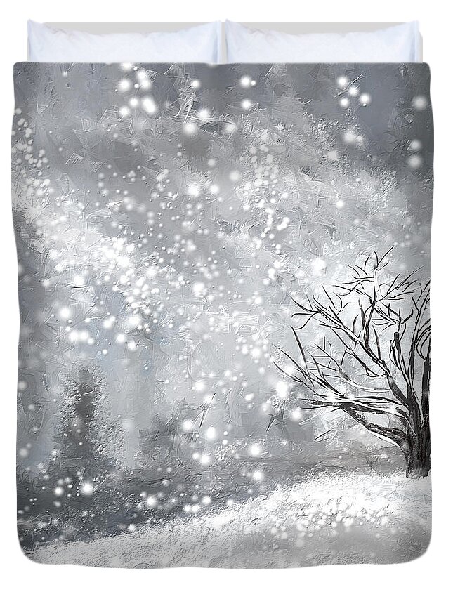 Four Seasons Duvet Cover featuring the painting Winter- Four Seasons Painting by Lourry Legarde