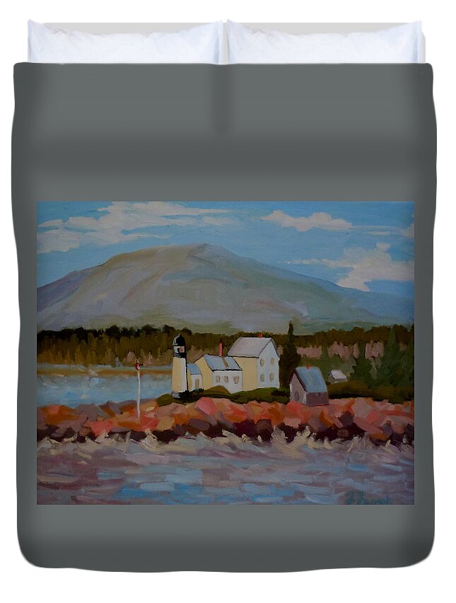 Maine Duvet Cover featuring the painting Winter Harbor Light by Francine Frank